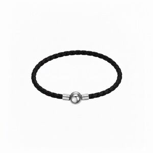 Linx Black Braided Leather Bolo Cord Charm Bracelet with Magnetic Clasp